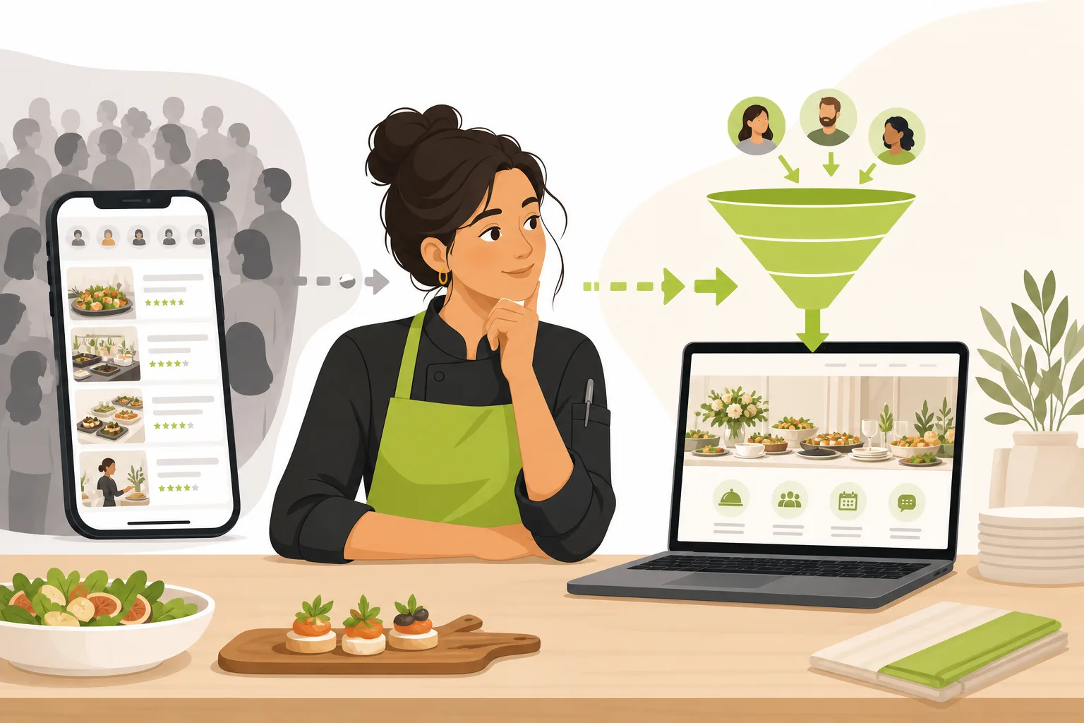Illustration: Caterer vs. The Bash & Thumbtack: Own Your Pipeline