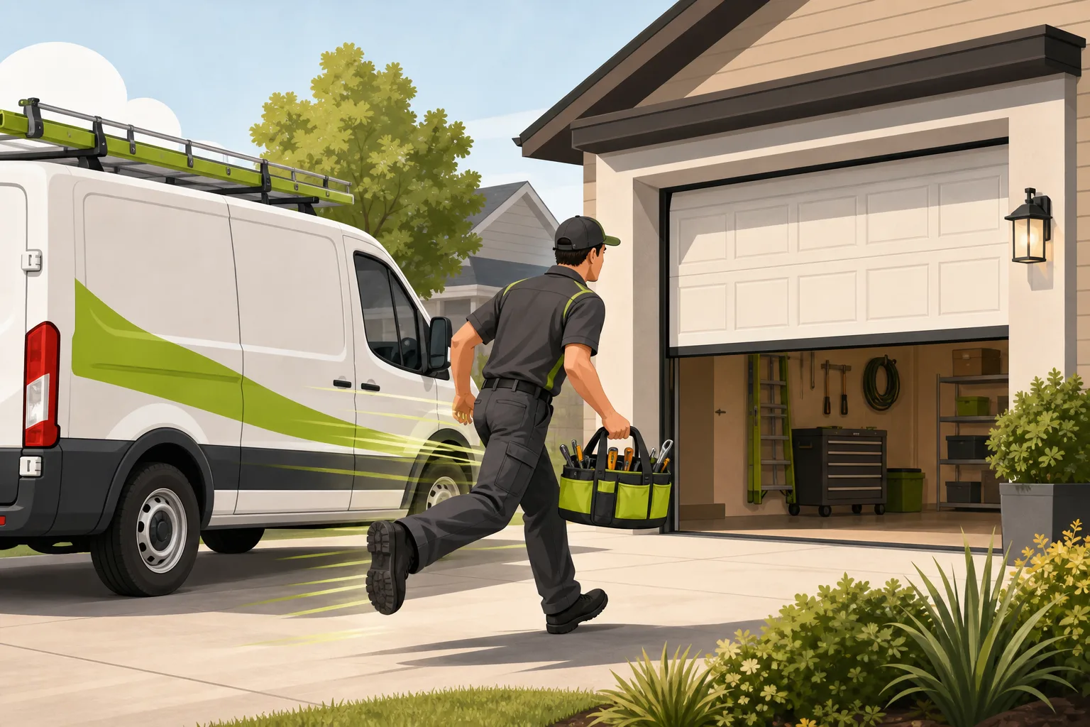 Illustration: How Garage Door Companies Win the Broken-Spring Emergency Search