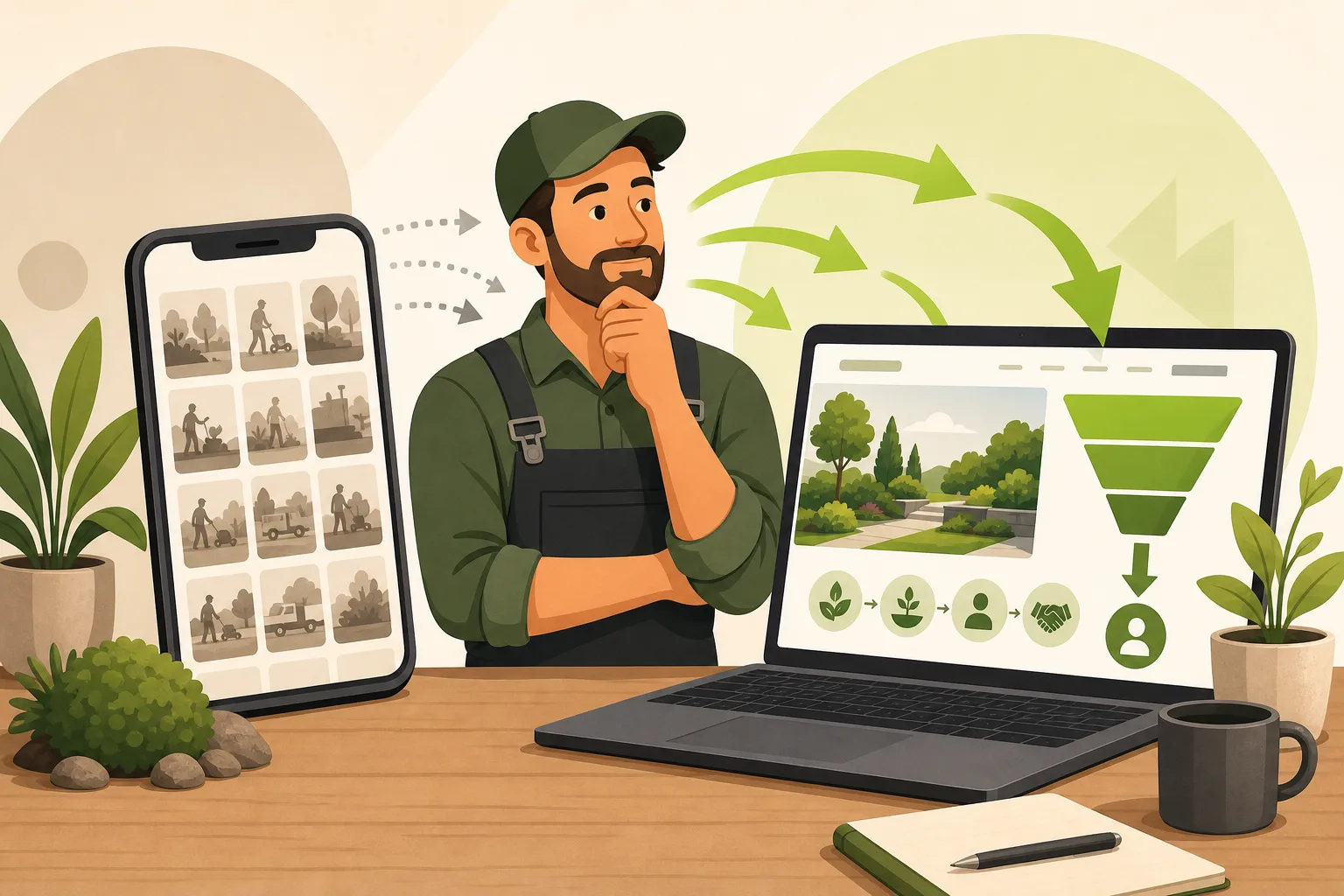 Illustration: Landscaper vs Thumbtack & Angi: Own Your Pipeline